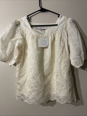 The Main Street exchange Women’s Ivory Embroidered Square-Neck Top Sz S